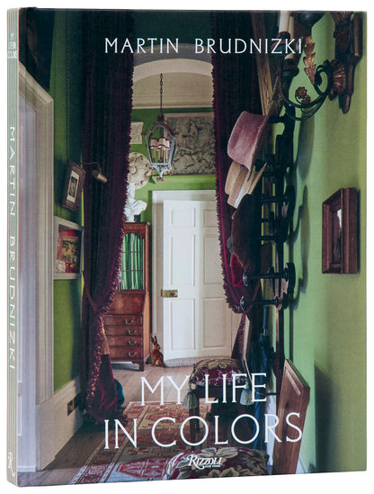 My Life in Colors hardcover book by Martin Brudnizki featuring a green maximalist interior design on the cover.