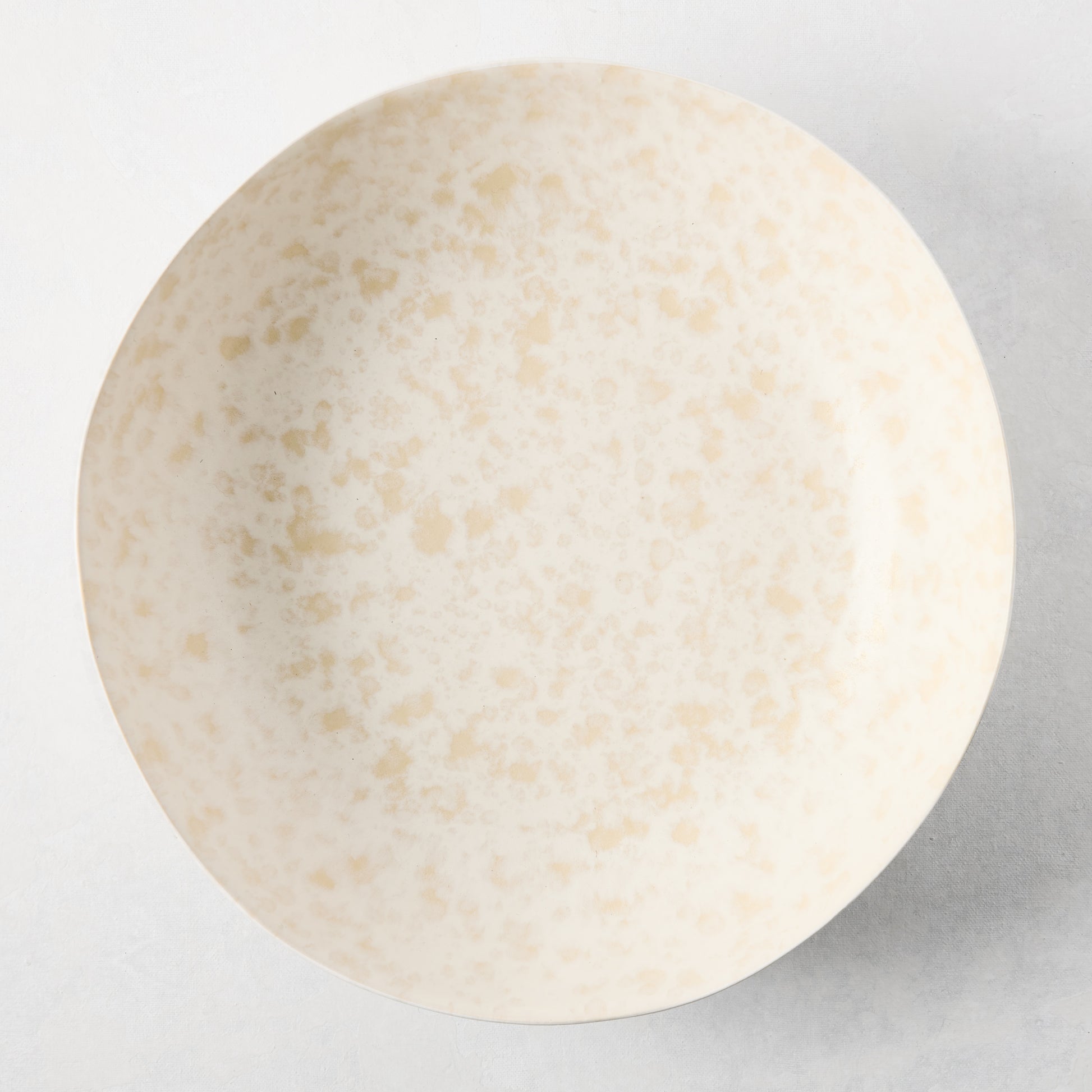 Natural Nuno Splatter Stoneware Serve Bowl, pale cream with beige splatter, 12"Dia coupe shape.