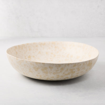 Natural Nuno Splatter Stoneware Serve Bowl, 12"Dia, pale cream with beige spots, coupe shape.