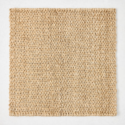 Natural Woven Square Placemat, 16" honey-brown abaca, handcrafted texture.