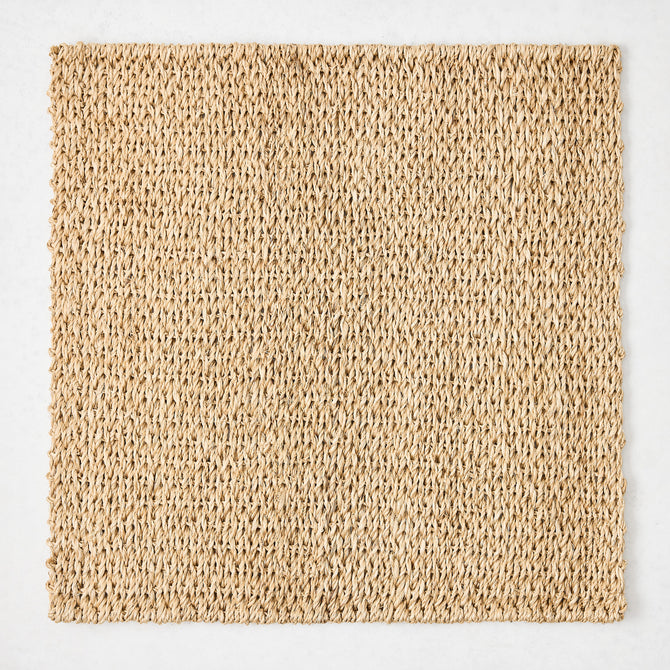 Natural Woven Square Placemat, 16" honey-brown abaca, handcrafted texture.