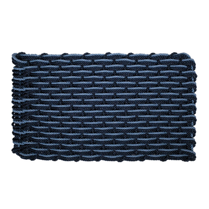 Navy and Glacier Bay braided rope doormat, handwoven with durable, all-weather rope.