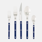 Blue Bistro 5-piece flatware set with stainless steel and acrylic handles, including knife, forks, and spoons.