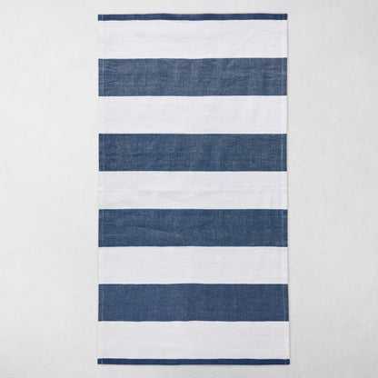 Navy and white striped cotton-linen hand towel, 20"W x 30"L.