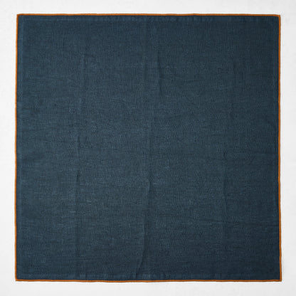 Navy Blue Embroidered Tipped Stitch Linen Napkin