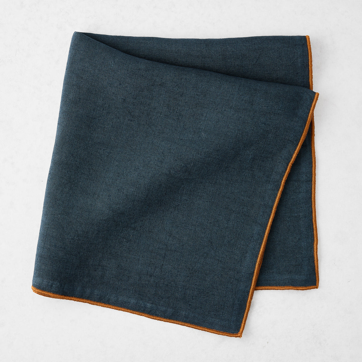 Navy Blue Embroidered Tipped Stitch Linen Napkin