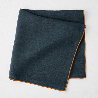 Navy Blue Embroidered Tipped Stitch Linen Napkin