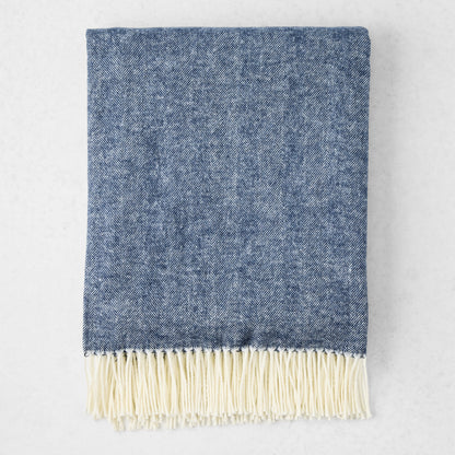 Navy Blue Italian Herringbone Throw Blanket