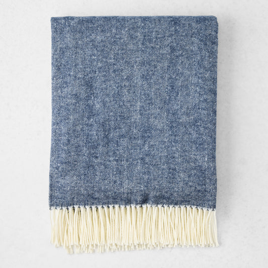 Navy Blue Italian Herringbone Throw Blanket