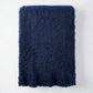 Navy blue mohair throw blanket, 72"L x 51"W, with a soft, fuzzy texture.