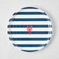 HG Melamine 8" salad plate with navy blue stripes and a red lobster design.