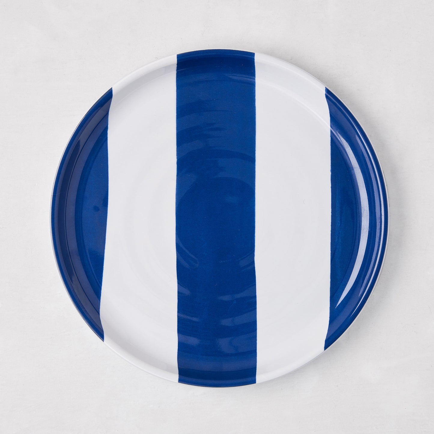 HG Navy Striped Melamine Salad Plate, 8"Dia, with a modern lipped design.