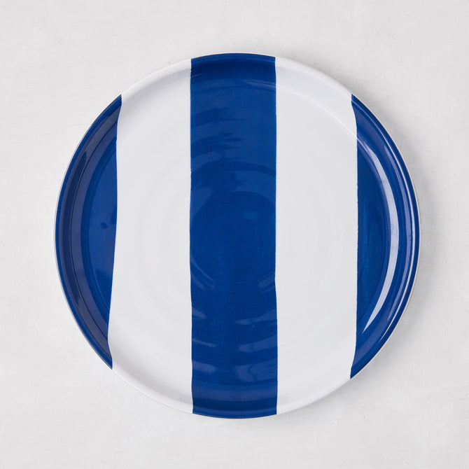 HG Navy Striped Melamine Salad Plate, 8"Dia, with a modern lipped design.