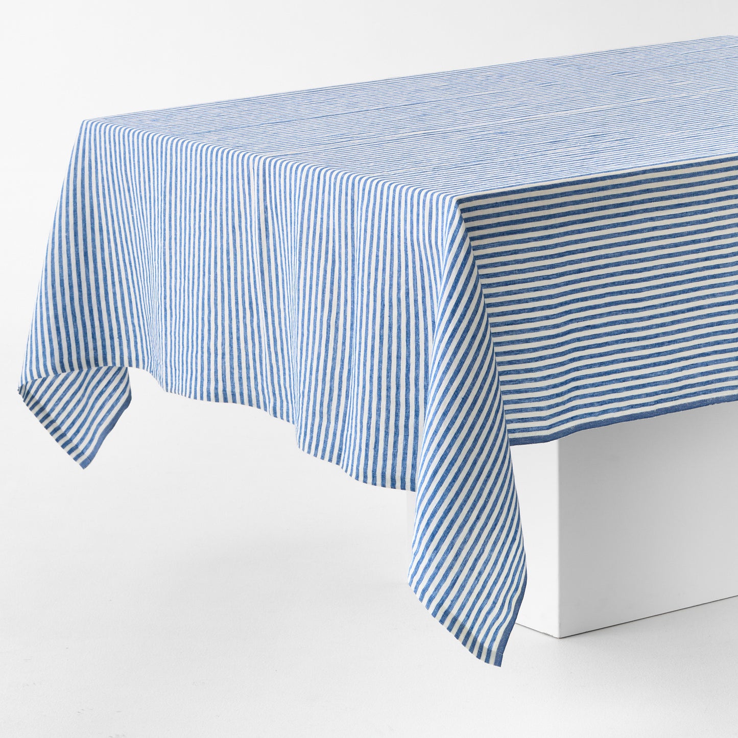 Navy Blue Ticking Stripe Linen Tablecloth
