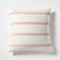 Nectar Pink and Ivory Thin Velvet Stripe Pillow, 22" square, Belgian Linen and Cotton Velvet.
