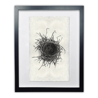 Framed Nest Study #2 wall art print on Nepalese handmade paper, black and white, by Dennis and Roy.