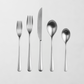 Neve Ice 5-piece flatware set: two silver forks, a knife, and two spoons made of 18/10 stainless steel.