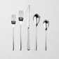 Neve Mirrored 5-piece flatware set: polished 18/10 stainless steel forks, knife, and spoons.