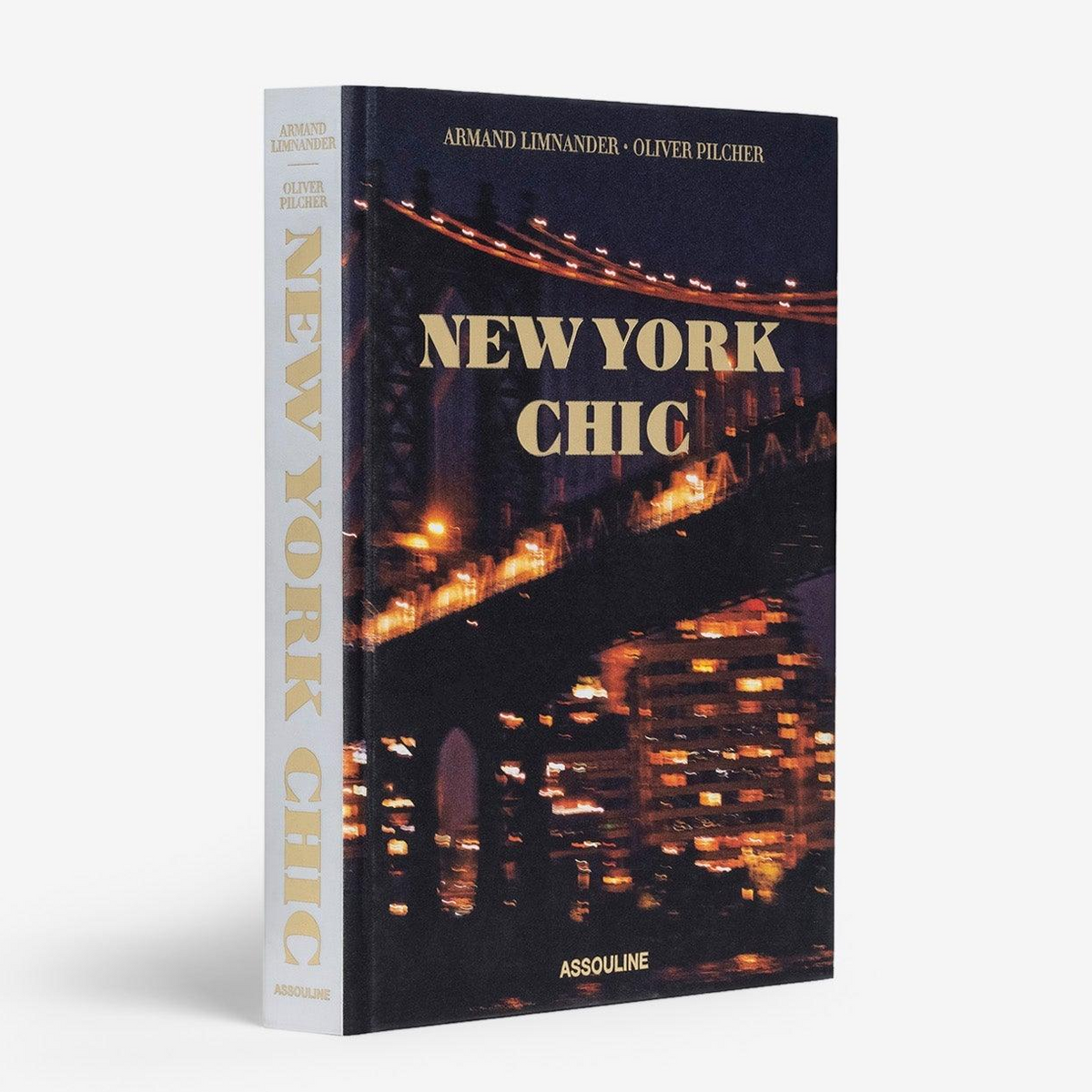 New York Chic silk hardcover book with a night cityscape cover featuring a bridge and city lights.