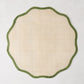 Newport Green Border Scallop Placemat, natural Abaca with green scalloped edge, 16" Dia.