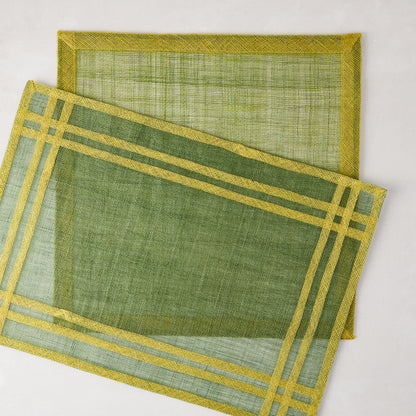 Newport Green Rectangular Abaca Placemat with yellow border, 19"L x 13"W.
