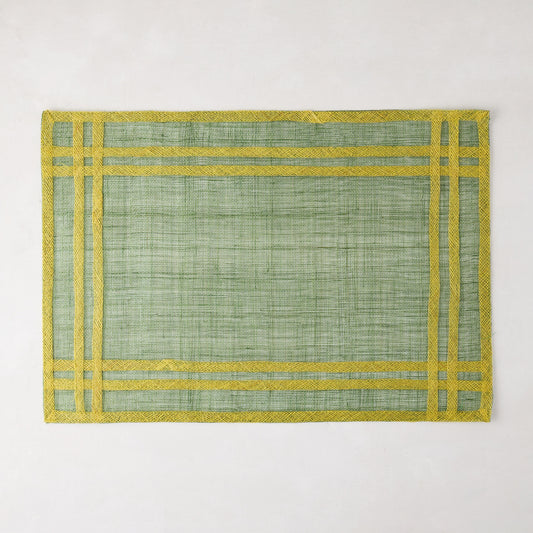 Newport Green Rectangular Placemat, Abaca, with yellow border, 19"L x 13"W.