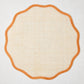 Newport Orange Scalloped Placemat, natural abaca with orange border, 16" Dia.