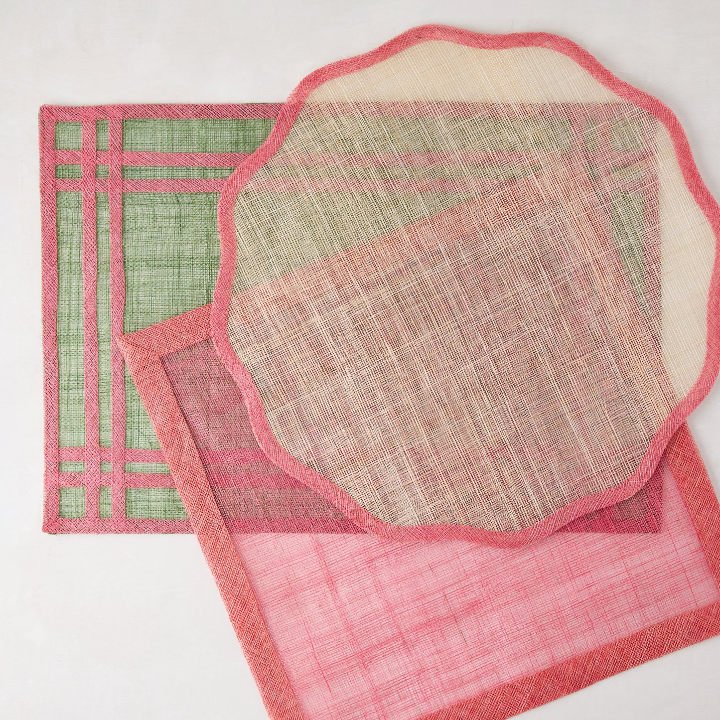 Newport Pink Square Abaca Placemat with dark pink border.