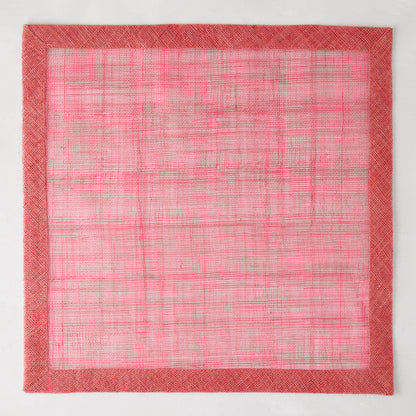 Newport Pink Square Abaca Placemat with dark pink border, 15" square.