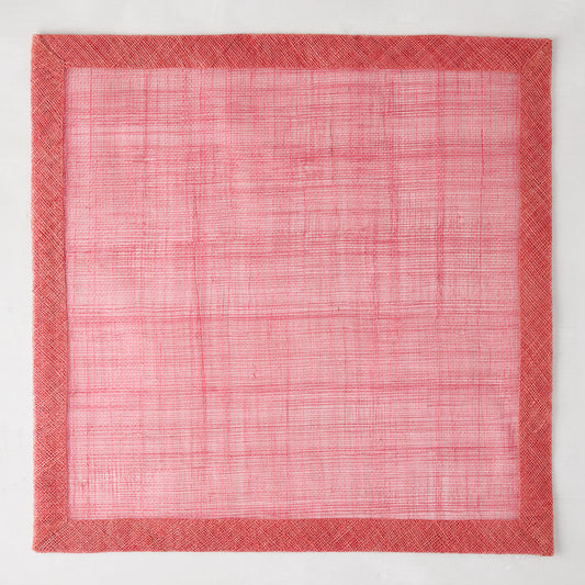 Newport Pink Square Abaca Placemat with dark pink border, 15" square.
