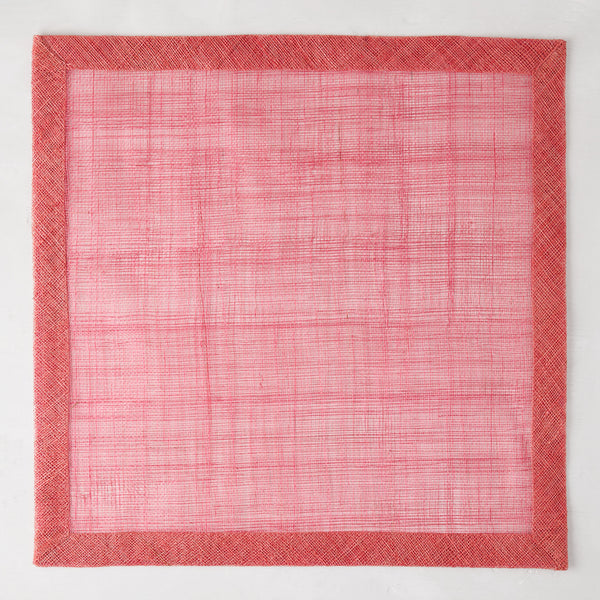Newport Pink Square Abaca Placemat with dark pink border, 15" square.