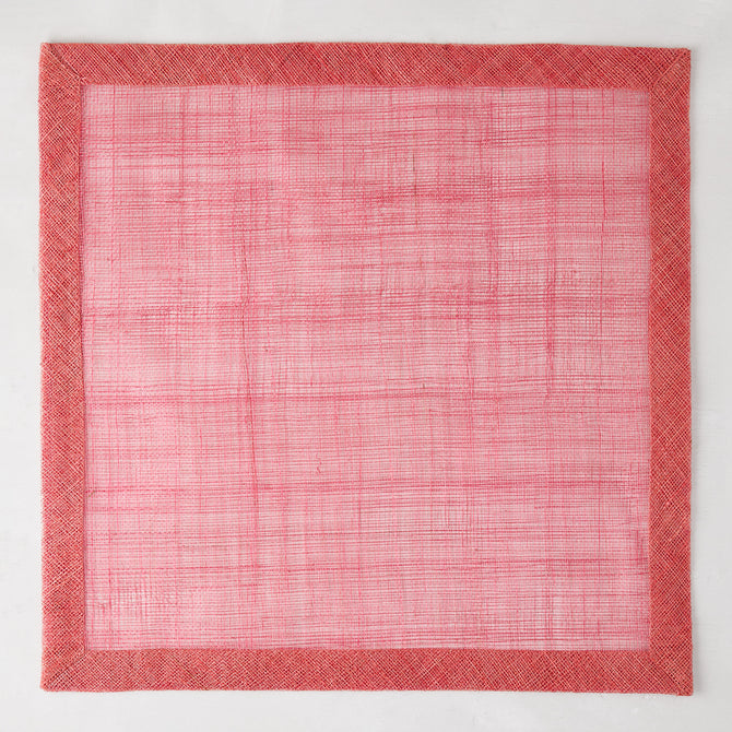 Newport Pink Square Abaca Placemat with dark pink border, 15" square.
