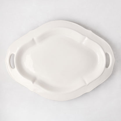 Nonna Ceramic Handled Serving Platter, oversized white Italian ceramic platter with decorative handles.
