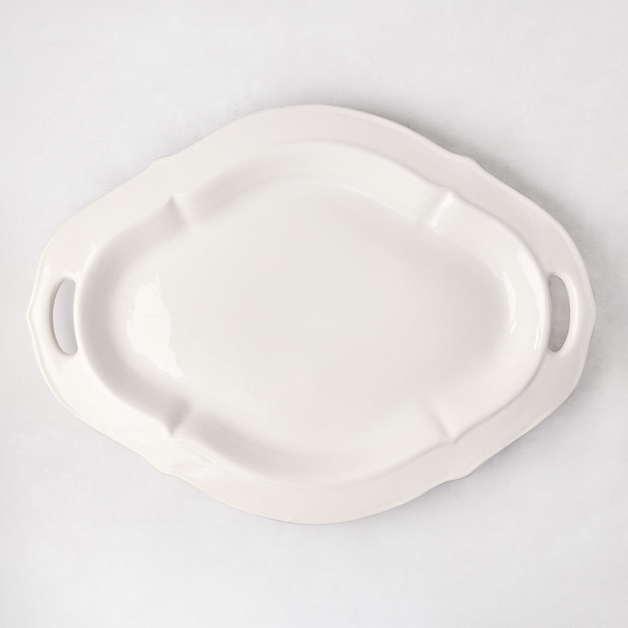 Nonna Ceramic Handled Serving Platter, oversized white Italian ceramic platter with decorative handles.