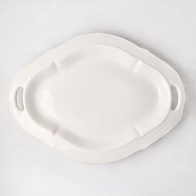 Nonna Ceramic Handled Serving Platter, oversized white Italian ceramic platter with decorative handles.