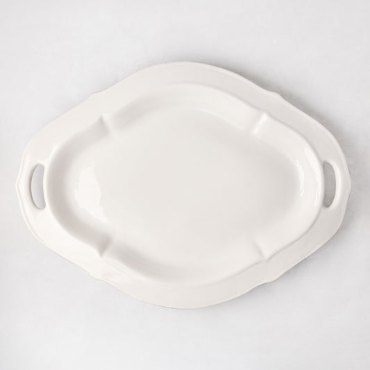 Nonna Ceramic Handled Serving Platter, oversized white Italian ceramic platter with decorative handles.