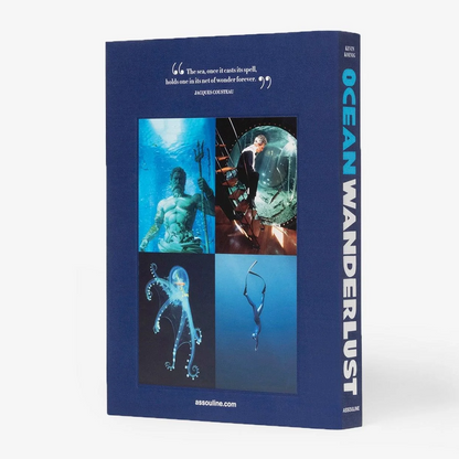 Ocean Wanderlust linen hardcover book with underwater imagery and blue spine.