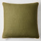 22-inch square olive green Belgian linen pillow with a contrasting light beige flange border.