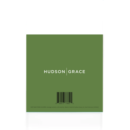 Hudson Grace "Olive You" oversized matches box, olive green with white text and barcode.