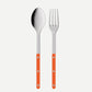 Orange Bistro 2-piece serving set: 10.25" 18/10 stainless steel spoon and fork with orange acrylic handles.
