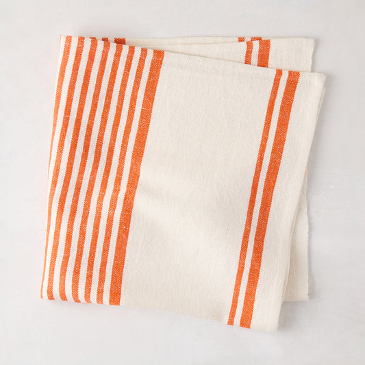 Orange Boat Stripe Napkin, folded, 22" square, cotton-linen blend.