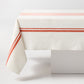 Orange Boat Stripe Tablecloth, 70"L x 108"W, cotton-linen blend, white with orange stripes.