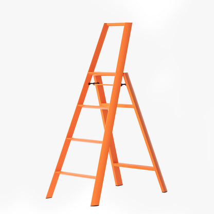 Orange Lucano Hasegawa 4-step lightweight ladder, aluminum and steel with matte paint finish.