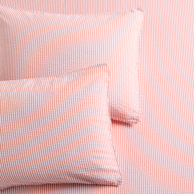 Orange Seersucker Stripe Cotton Duvet Set with two shams, 100% organic cotton.