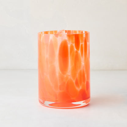 Orange Spotted Double Old Fashioned Glass, 12oz, clear glass with bright orange spots.