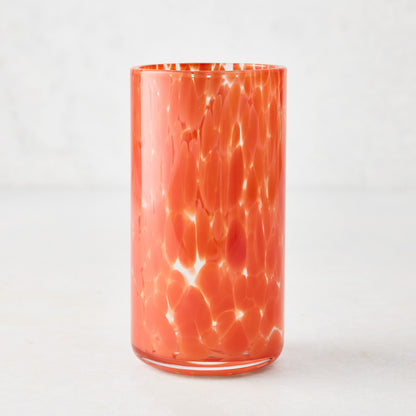 Orange Spotted Highball Glass, clear glass with bright orange spots, 15.22 oz, 3.3"Dia x 5.7"H.