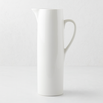 HG Original Tall Ceramic Pitcher, creamy white, 15"H, straight edges, classic design.