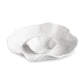 White luxury melamine chip and dip serve bowl with a sculptural shape and removable inner bowl, 14.5"Dia.