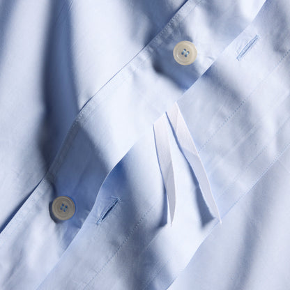 Oxford Blue Italian Percale Duvet Set with white buttons and interior ties.