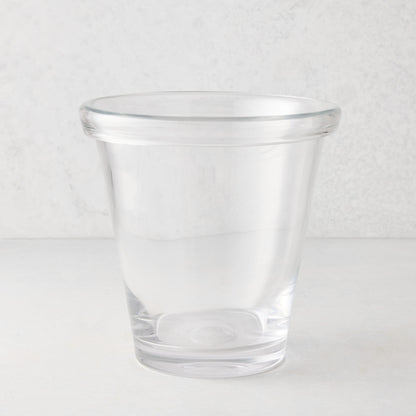 Clear glass Oxford ice bucket with a hand-molded, folded rim.